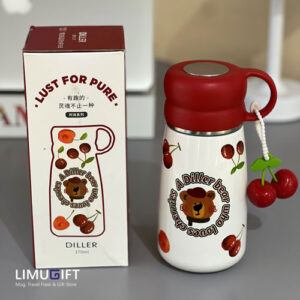 0266 تراول ماگ درب لیوانی دیلر طرح تدی و گیلاس-Diller