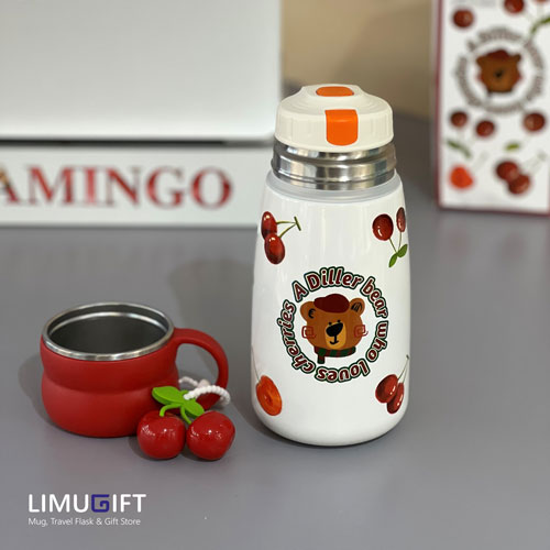 0266 تراول ماگ درب لیوانی دیلر طرح تدی و گیلاس-Diller - Image 3