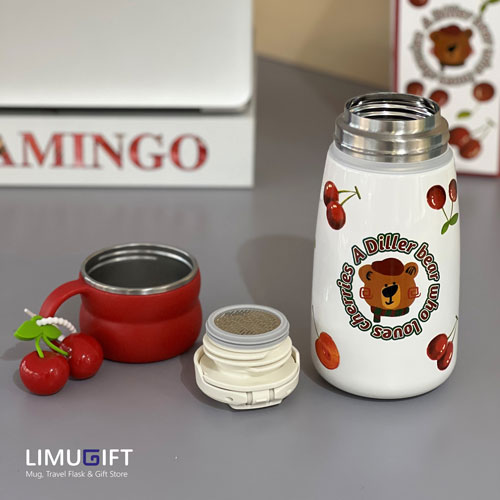 0266 تراول ماگ درب لیوانی دیلر طرح تدی و گیلاس-Diller - Image 5