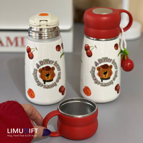 0266 تراول ماگ درب لیوانی دیلر طرح تدی و گیلاس-Diller - Image 6