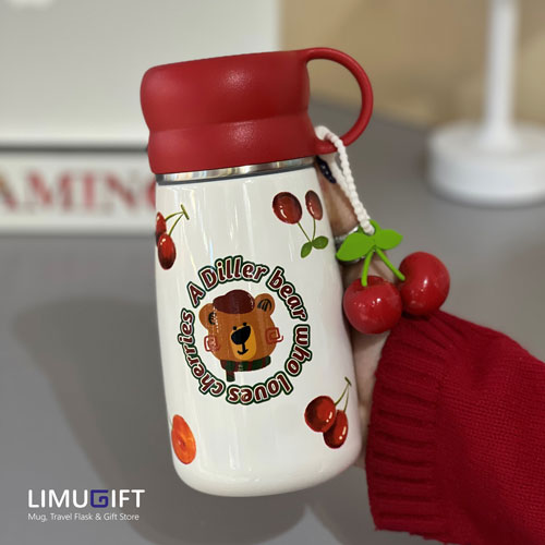 0266 تراول ماگ درب لیوانی دیلر طرح تدی و گیلاس-Diller