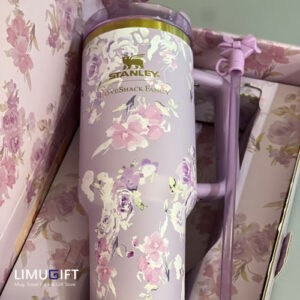 0283 تامبلر استنلی اورجینال گلدار بنفش جعبه کادویی-Stanley