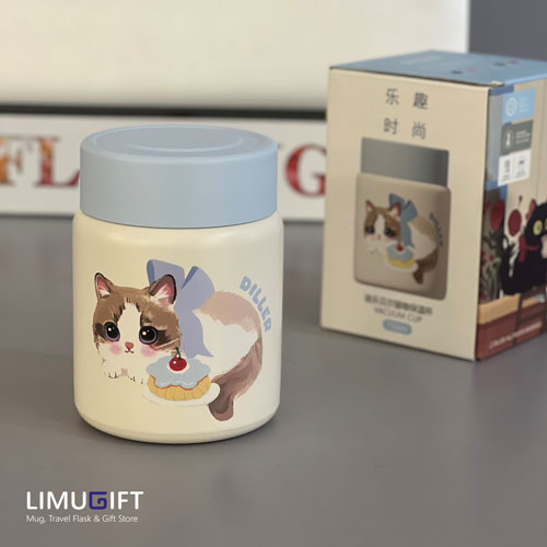 تراول ماگ دیلر درب پیچی طرح گربه 150 میل-آبی 3 تراول ماگ (مینی فلاسک) فانتزی دیلر 150 میل گربه آبی- Diller کد 0332 - Image 1