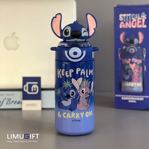 تراول ماگ دیزنی نی دار استیچ تراول ماگ کودک نی دار دیزنی اصل استیچ 600 میل آبی (Stitch Disney)- کد 0411 - Image 1