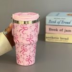 تراول ماگ فانتزی دوحالته دسته دار گل و پاپیون 600 میل کد 0572 - تصویر 4